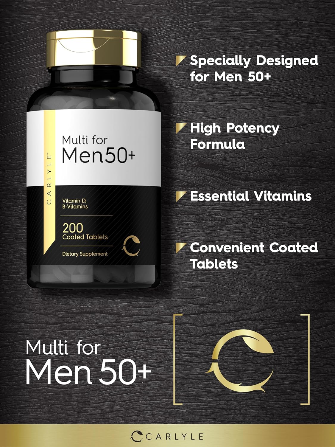 Carlyle Multivitamínico para Hombres 50+ | 200 Comprimidos | con Vitaminas B, Vitamina D, Magnesio y Zinc | Sin Gluten, No-GMO