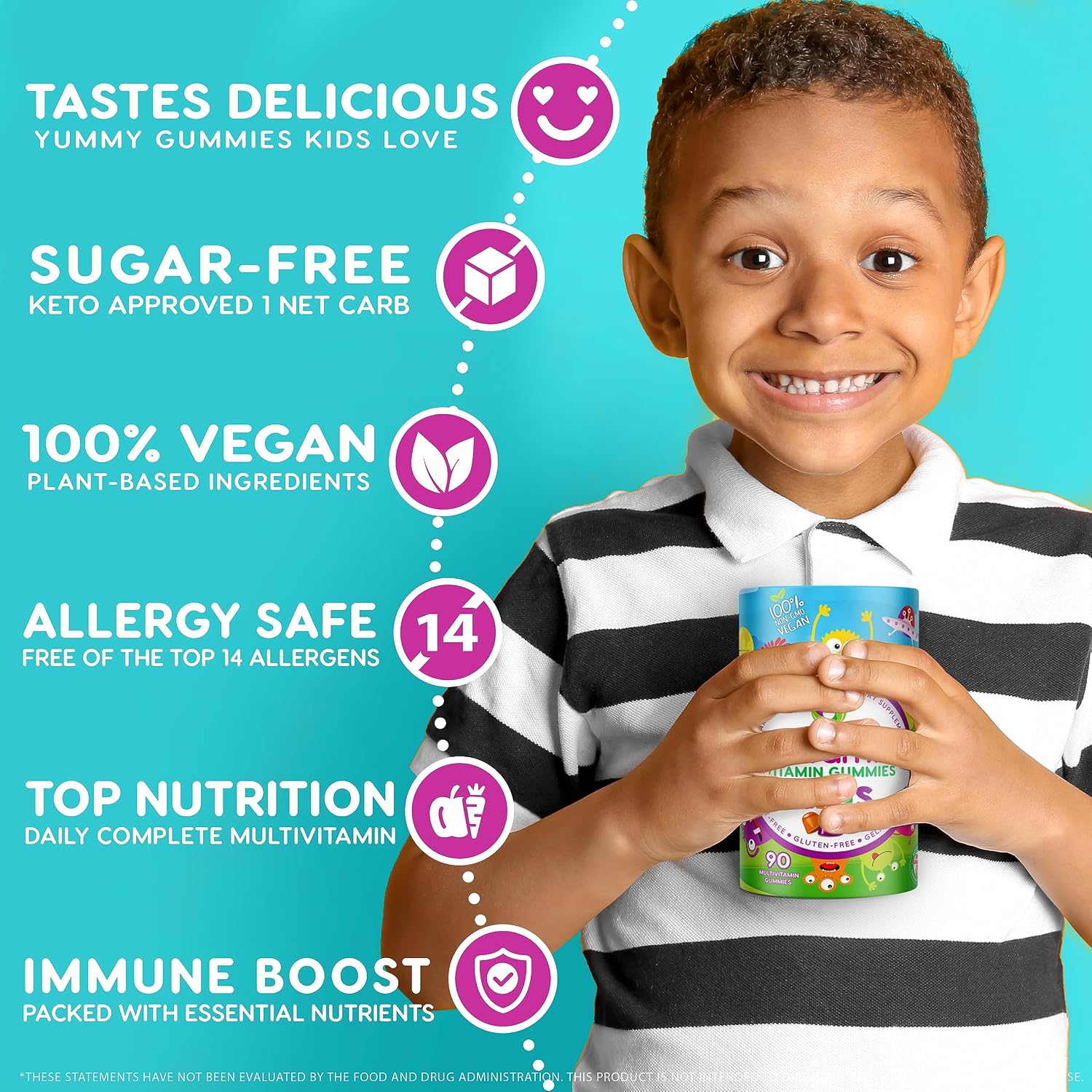 Nutracelle NUTRAMIN Multivitamínico para Niños - Sin Azúcar, Sin Alérgenos, 100% Vegano - 90 Gominolas