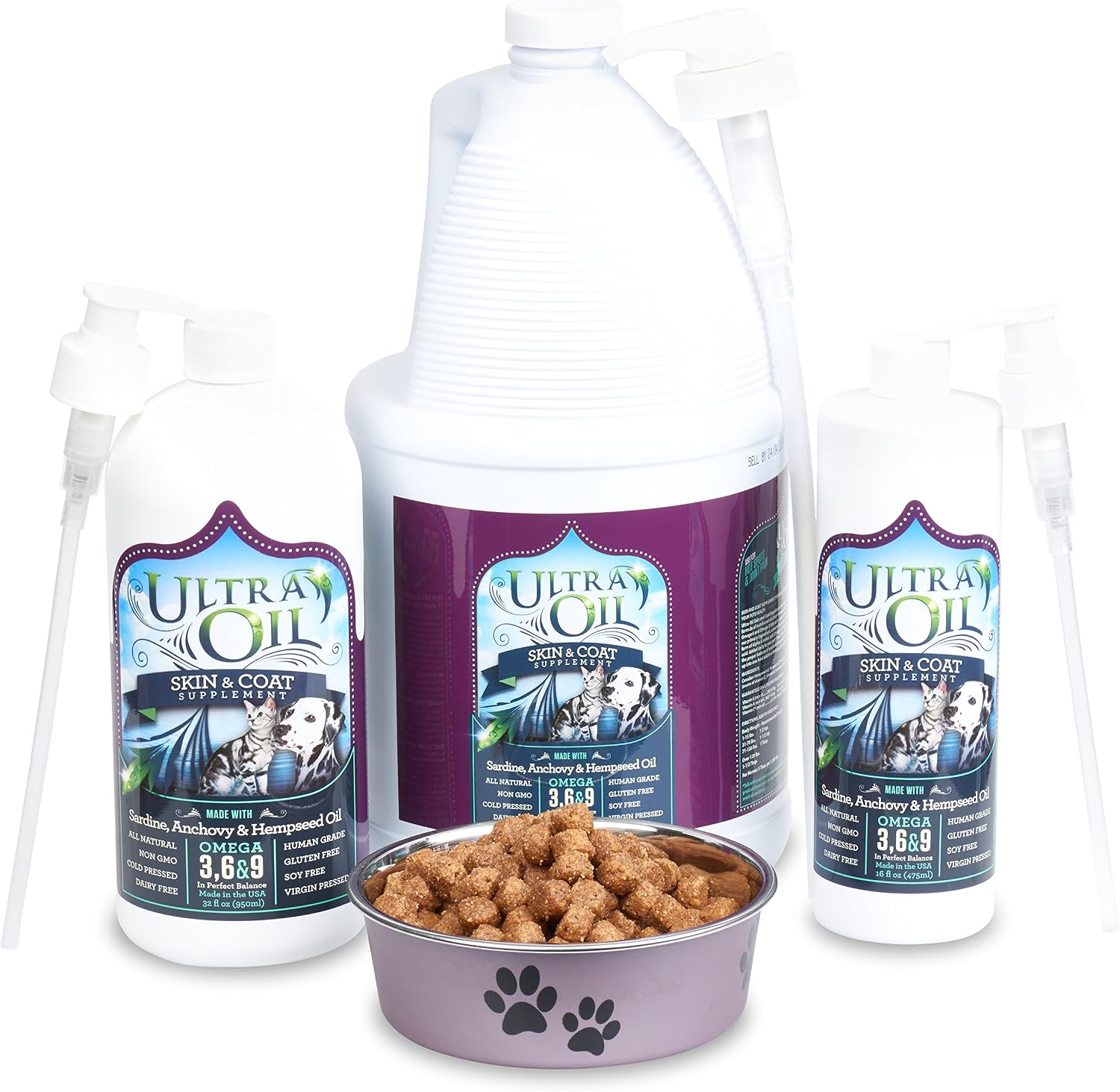 Ultra Oil Suplemento para Piel y Pelaje de Perros y Gatos con Aceite de Pescado, Cáñamo, Linaza y Uva - 3.785 Litros