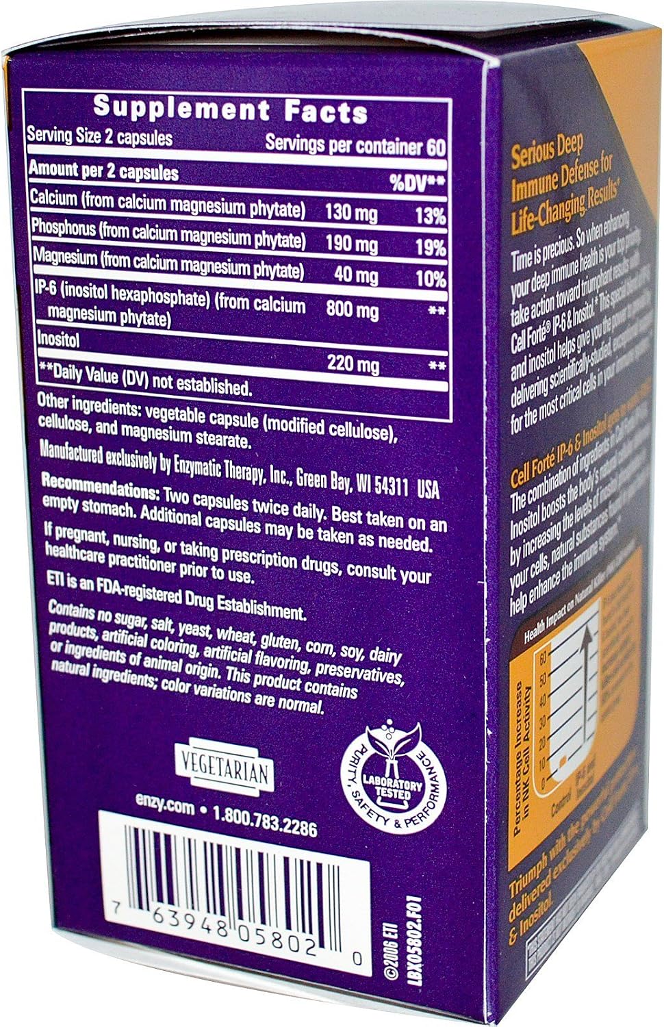 Enzymatic Therapy Cell Forte IP-6 Inositol 120 Cápsulas Veganas