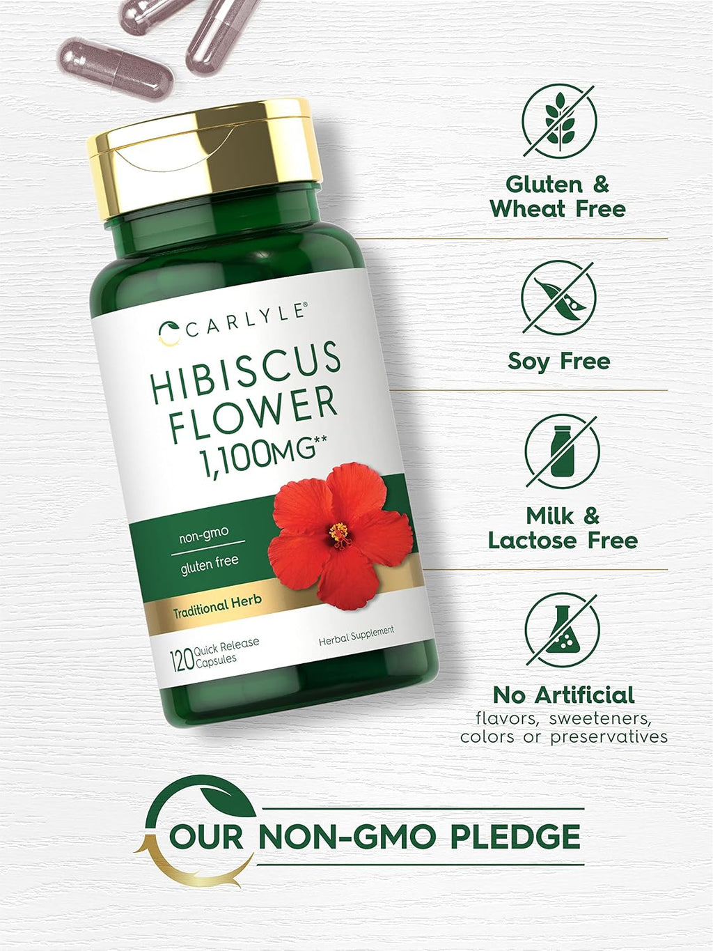 Carlyle Extracto de Flor de Hibisco | 120 Cápsulas | No Transgénico, Sin Gluten
