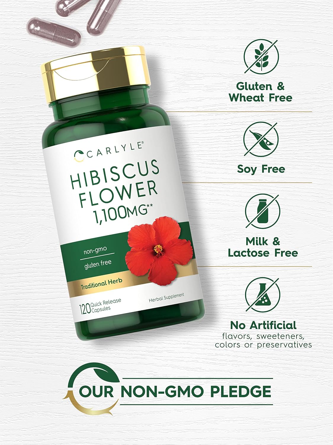 Carlyle Extracto de Flor de Hibisco | 120 Cápsulas | No Transgénico, Sin Gluten
