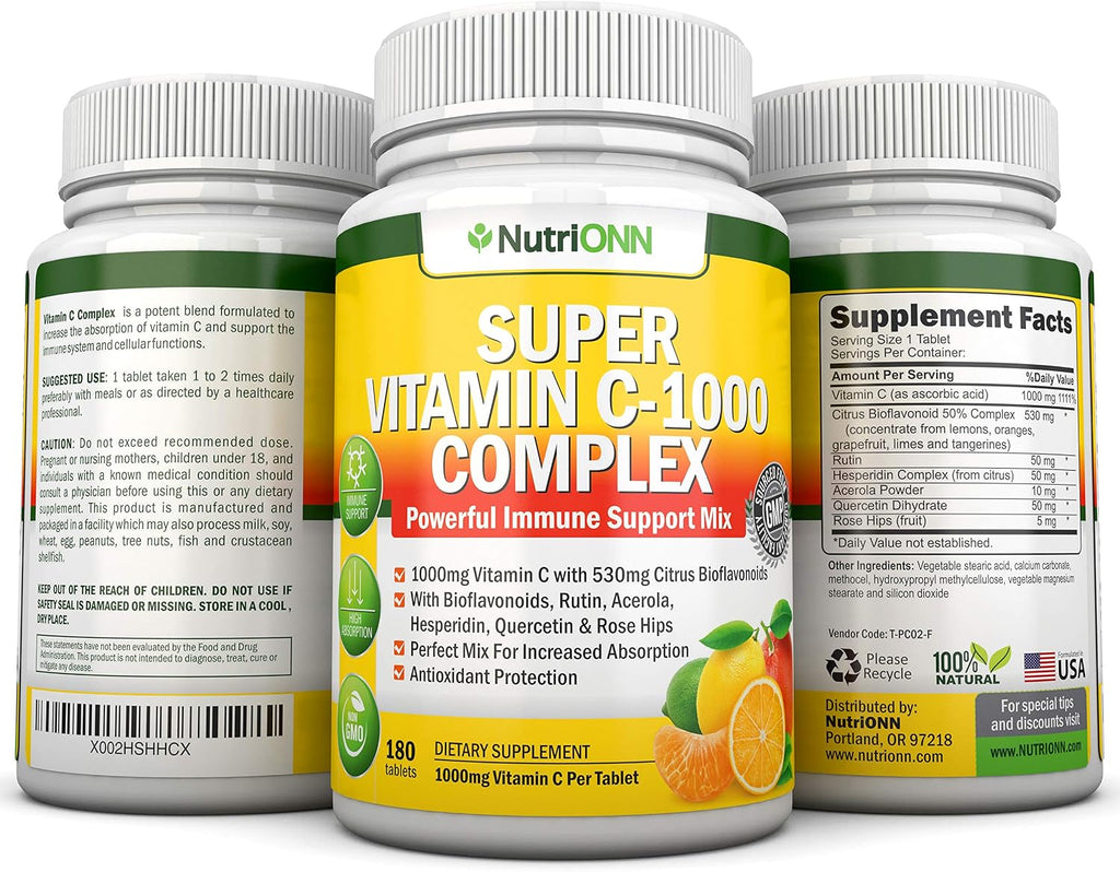 Super Vitamin C Complex - 1695mg - 180 Comprimidos - NutriONN