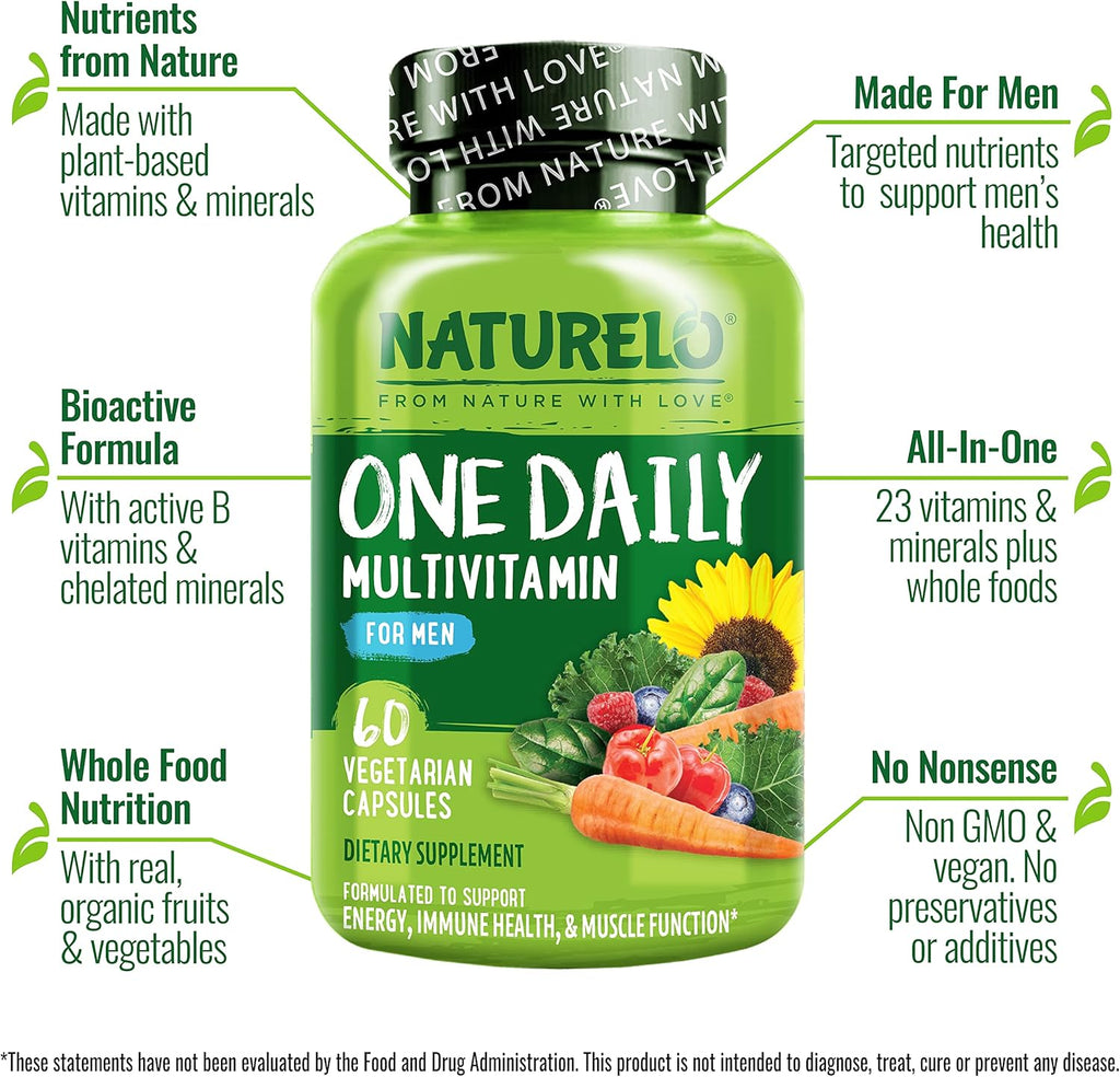 NATURELO Multivitamínico para Hombres - Complejo de Vitaminas y Minerales con Alimentos Ecológicos, 60 Cápsulas Vegetales