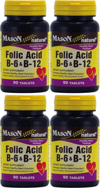 Mason Natural Folic Acid, Vitamin B6 and B12 - 90 Tablets (4-Pack)