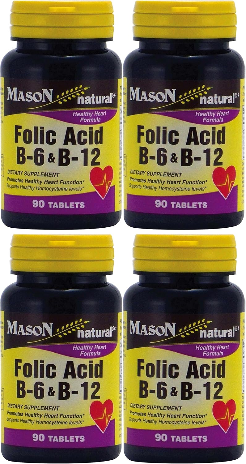 Mason Natural Folic Acid, Vitamin B6 and B12 - 90 Tablets (4-Pack)