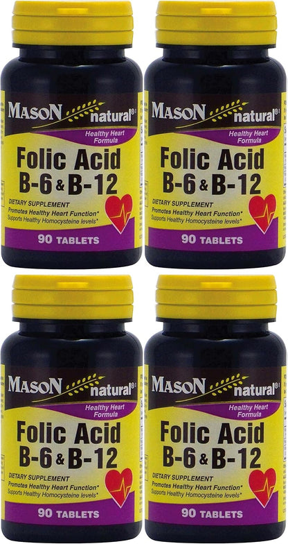 Mason Natural Ácido Fólico, Vitamina B6 y B12 - 90 Comprimidos (Paquete de 4) – Image 1