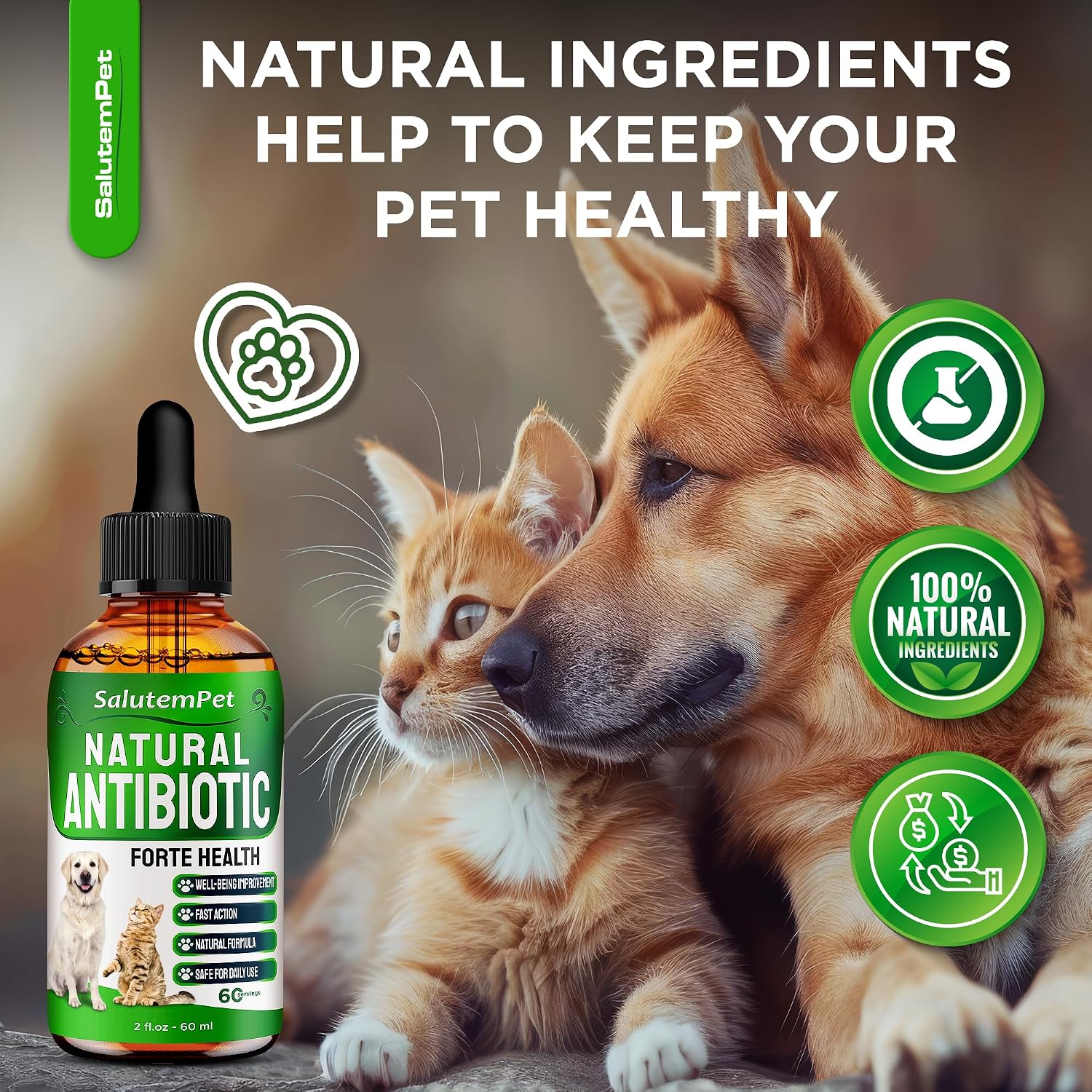 Complemento Herbal Natural de Aceite de Orégano para Perros y Gatos - Apoyo para Alergias, Infecciones Urinarias y Sistema Inmunológico | 2 oz