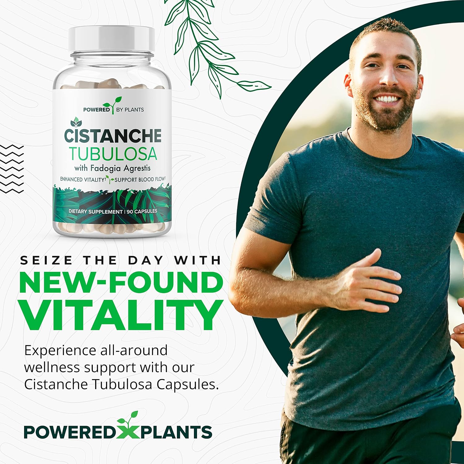 Cistanche Tubulosa con Fadogia Agrestis - Promueve la Vitalidad - Suplementos Naturales para Hombres y Mujeres con Bioperina de Powered X Plants, 90 Porciones