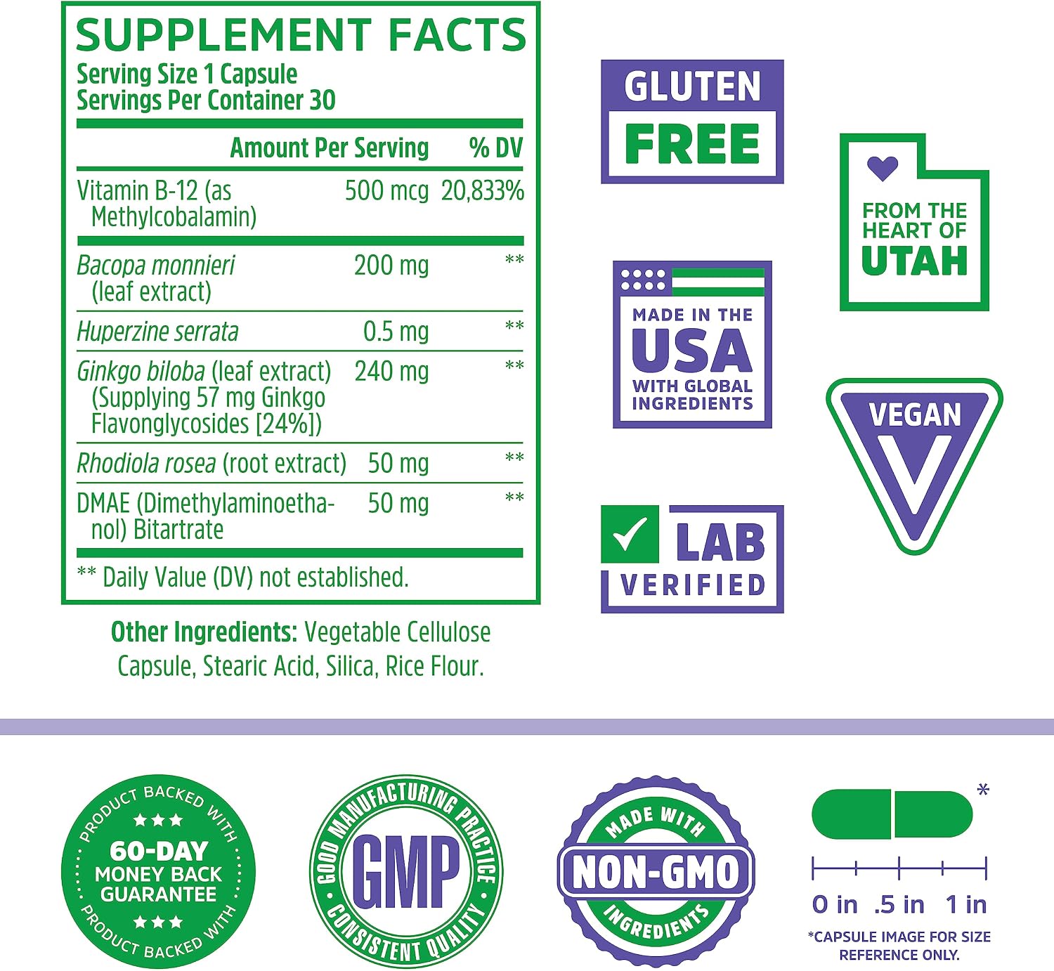Zhou Neuro-Peak - Suplemento Cerebral con Ginkgo, Rhodiola y B12, 30 Cápsulas Vegetales