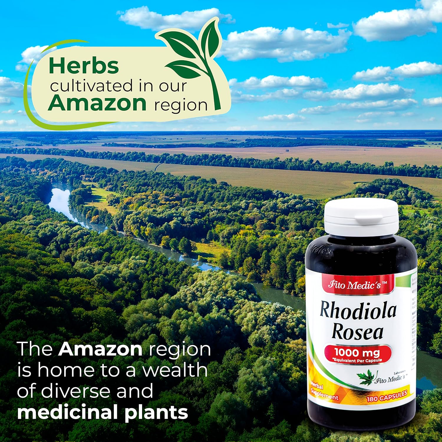 Rhodiola Rosea 1000mg 180 Cápsulas - Suplemento Adaptógeno de Alta Absorción