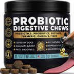 Pup Choice Probiotics para Perros - Digestión, Salud Intestinal y Heces Más Firmes | 1 Billón UFC, 6 Cepas con Calabaza, Papaya y Cúrcuma; Sabor a Ternera; 140 masticables blandos