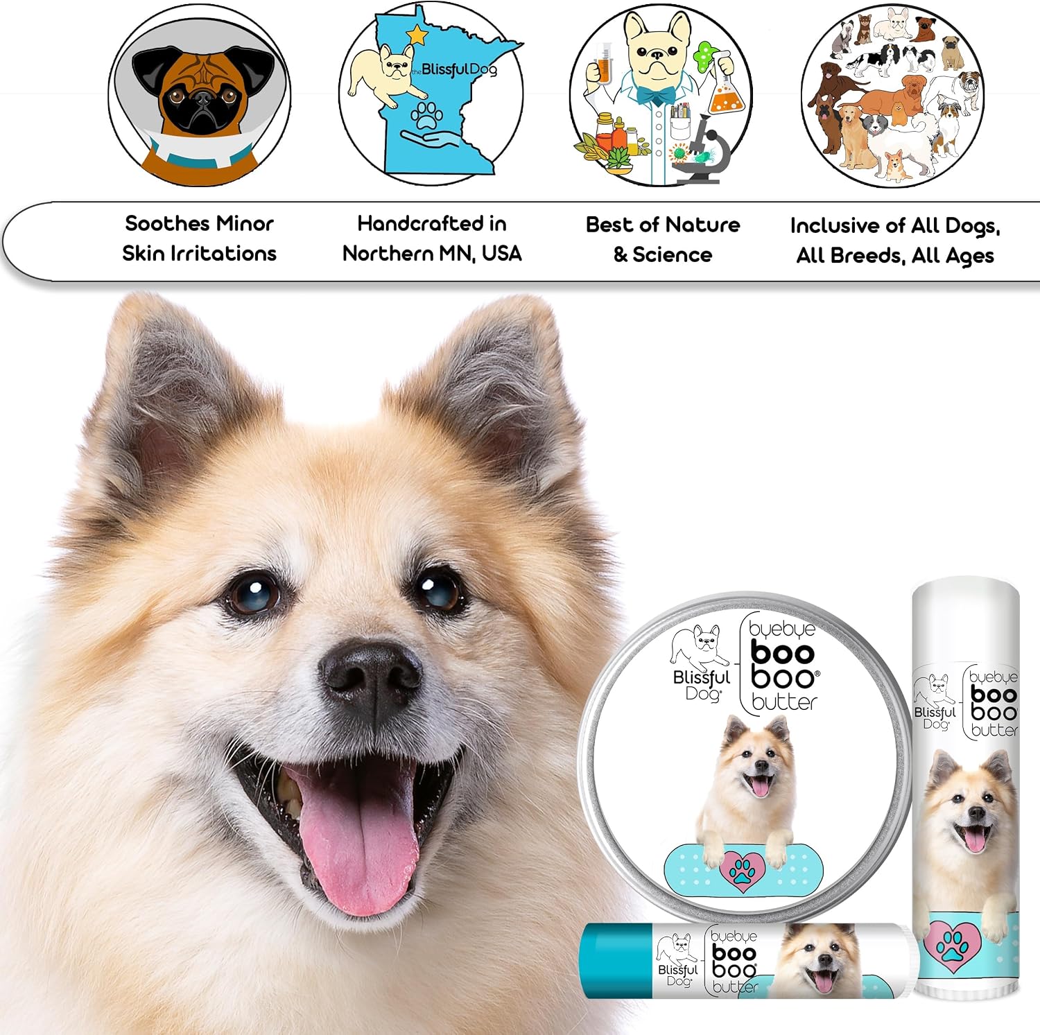 The Blissful Dog Icelandic Sheepdog Boo Boo Butter - Bálsamo tópico para perros, 4 oz (113 g)