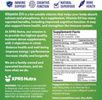XPRS Nutra Vitamina D3 en Polvo (Colecalciferol) – Sin Sabor, 113 g (4 oz)