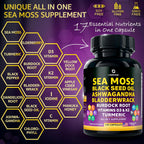 LetaGreen Cápsulas de Sea Moss 17 en 1 – Mezcla Multimineral con Ashwagandha y Vitaminas D3, K2 y C – 120 Cápsulas