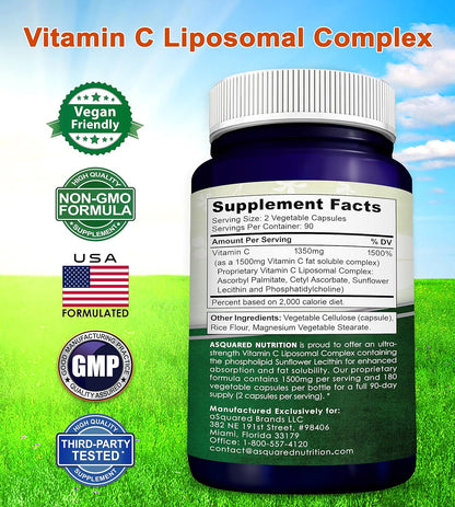 aSquared Nutrition Complejo Liposomal de Vitamina C - 1500mg - 180 Cápsulas - Alta Absorción - 90 Dosis – Image 6