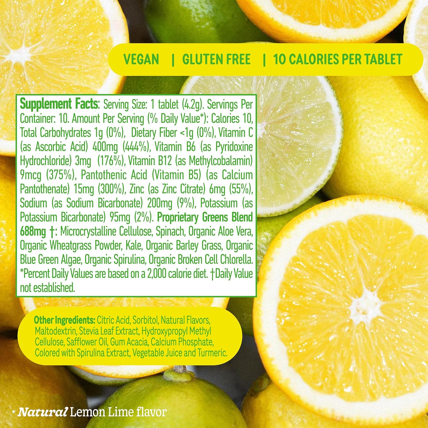 8Greens Daily Greens - Comprimidos Efervescentes de Vegetales Verdes con Aloe Vera, Sabor Limón-Lima, 30 Comprimidos