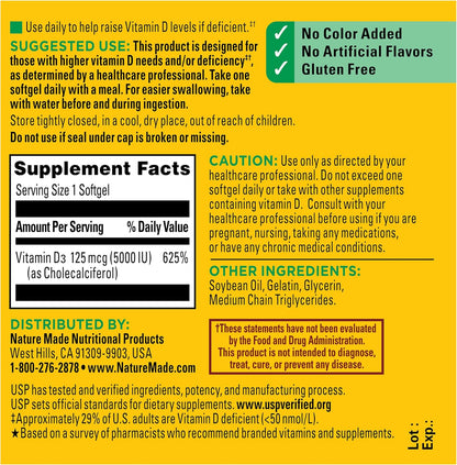 Nature Made Vitamina D3 5000 UI (125 mcg) – El mantenimiento de los niveles normales de calcio en sangre. – Image 7