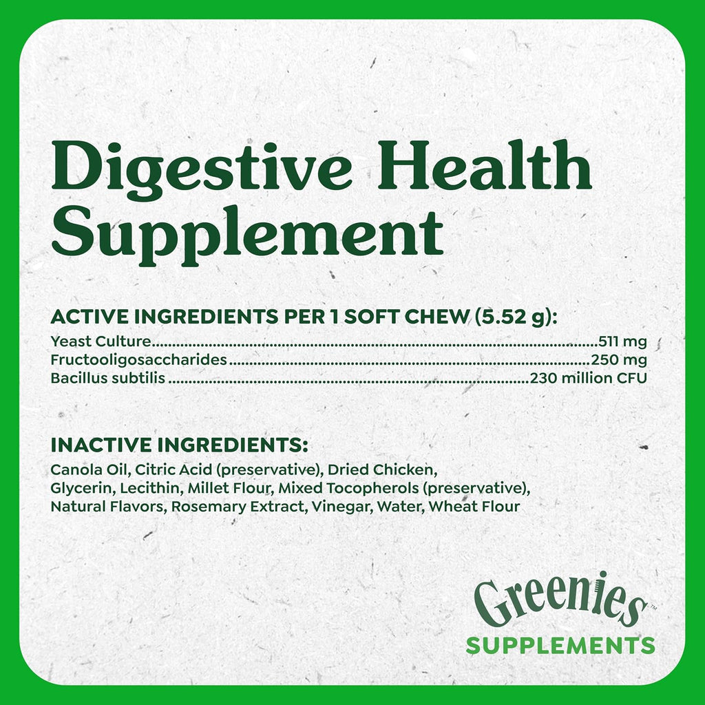 Greenies Digestive Health Suplemento con Probióticos para Perros, Masticables Sabor Pollo, 80 unidades