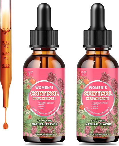 Hudetex Cortisol Supplements for Women Liquid Drops - With Ashwagandha, L-theanine, Phosphatidylserine, Rhodiola Rosea, Plus Black Pepper, Vegan, Natural Flavor, 2 Fl Oz (60 ml)