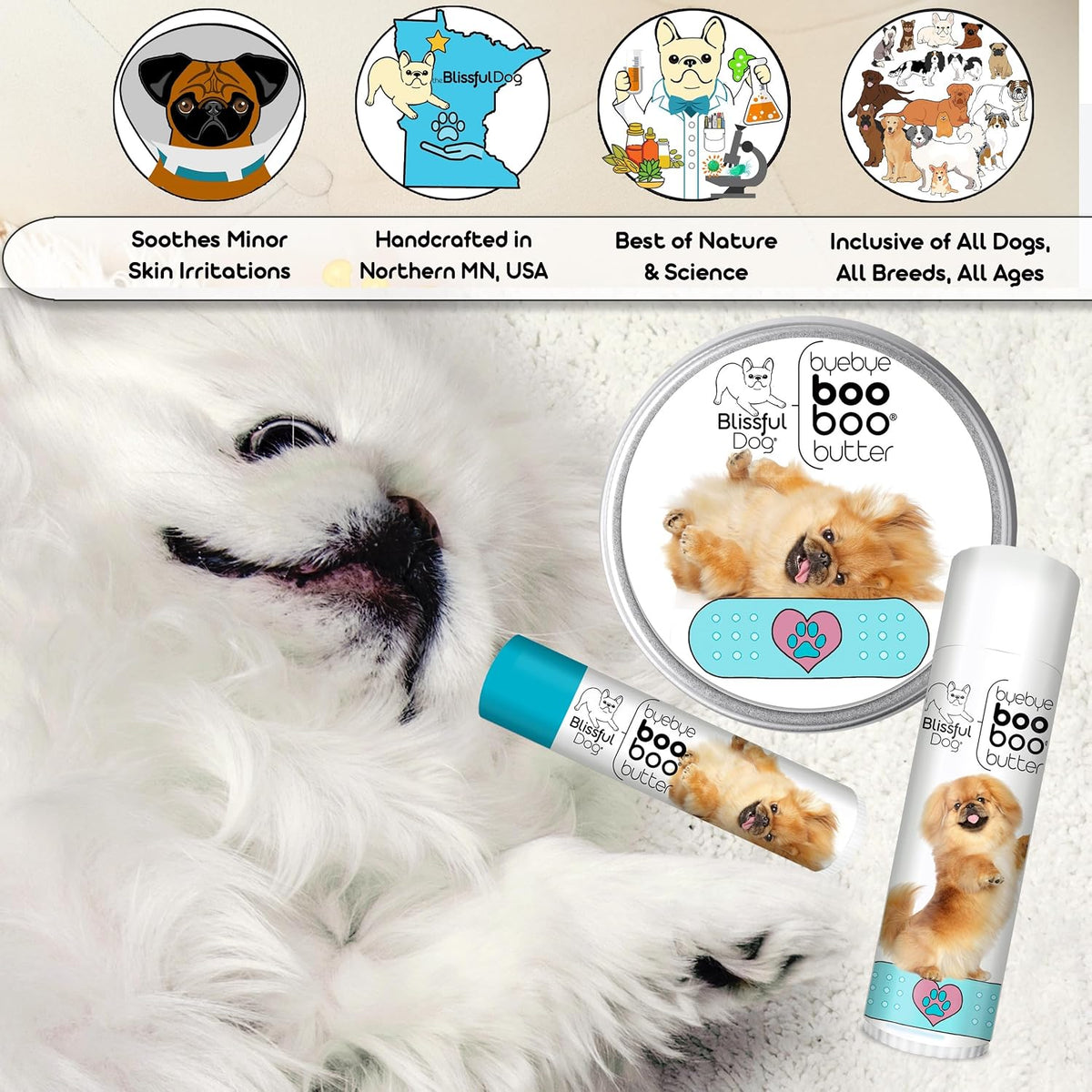 The Blissful Dog 4 oz TIN Pekingese Booboo – Infusiones de manzanilla, hipérico, consuelda y caléndula: hierbas – Image 6