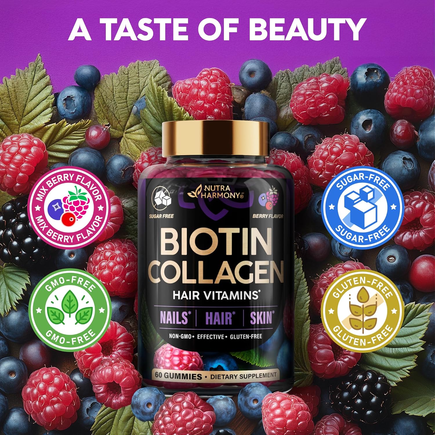 Gominolas de Biotina y Colágeno - Apoyo para Cabello, Piel y Uñas - 10000mcg - Sin Azúcar - Pack de 2