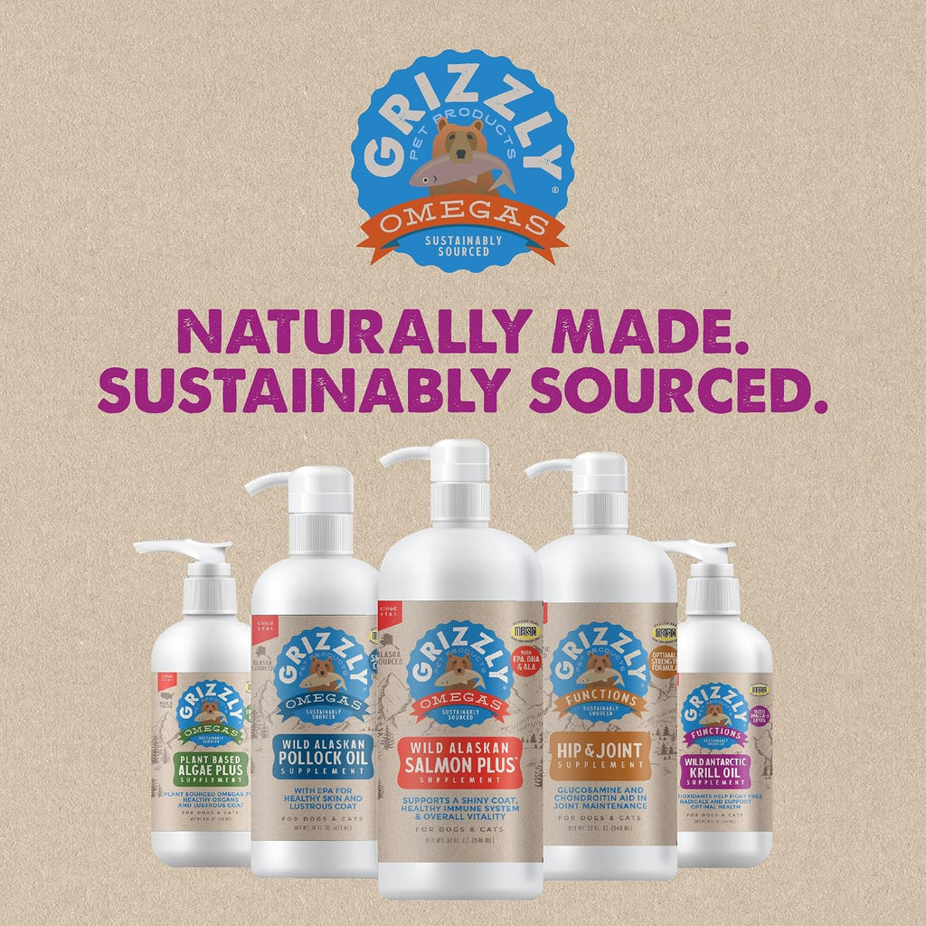 Grizzly Aceite de Krill Antártico Salvaje - Suplemento Antioxidante Natural para Perros, 236 ml