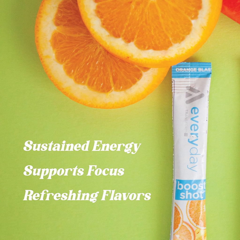 TransformHQ Boost Shot Powder Drink Stick Packets, Peach Mango, 7 Pack