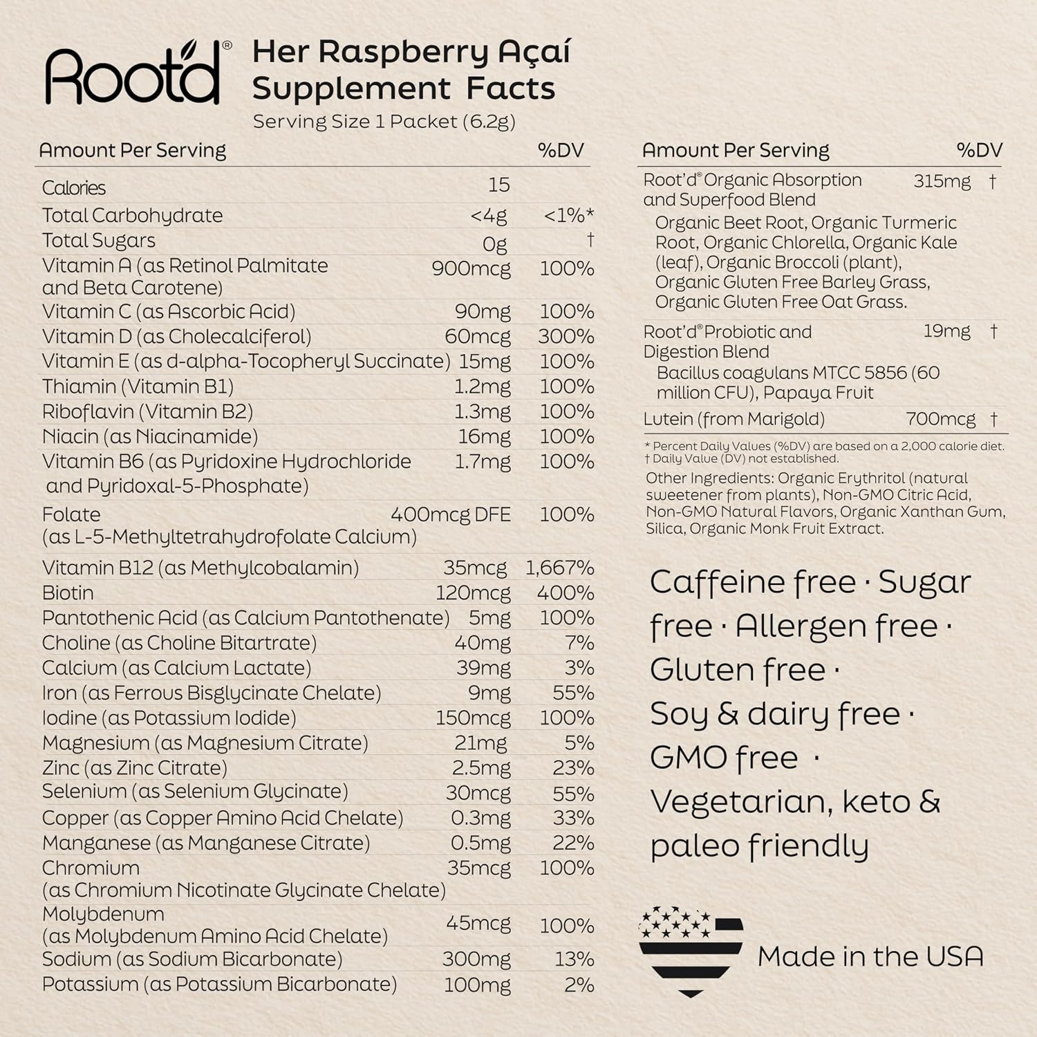 Root'd Multivitamínico en Polvo para Mujeres - 25 Vitaminas y Minerales con Electrolitos, Superalimentos y Probióticos, 24 sobres