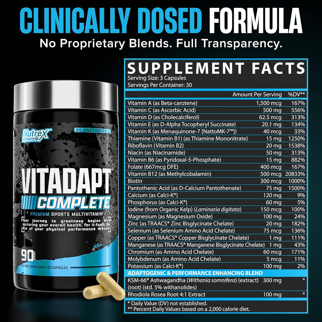 Nutrex Research Vitadapt Complete Sports Multivitamin for Men, 90 Cápsulas