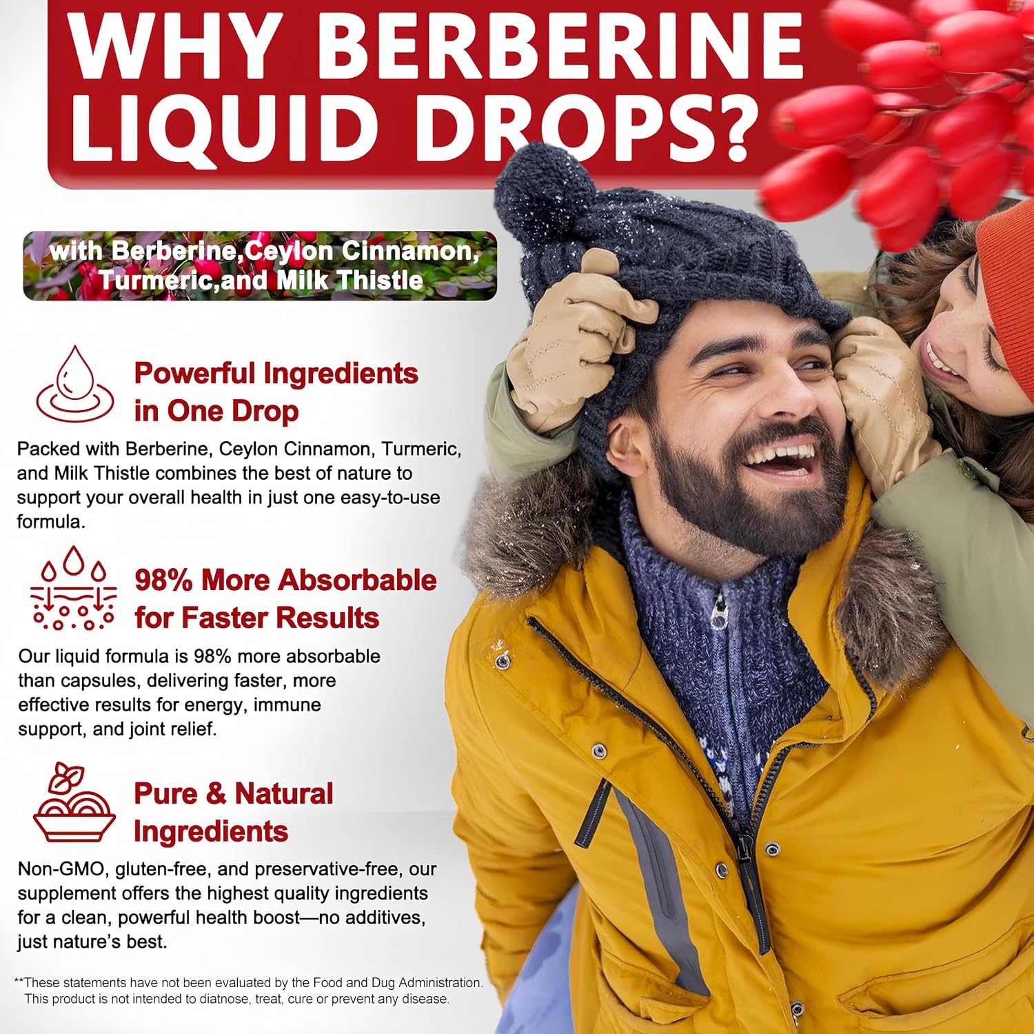 Berberine Drops 6-en-1 de Vita letuo - Complejo Líquido de Berberina con Canela, Cardo Mariano y Cúrcuma, 30 Dosis