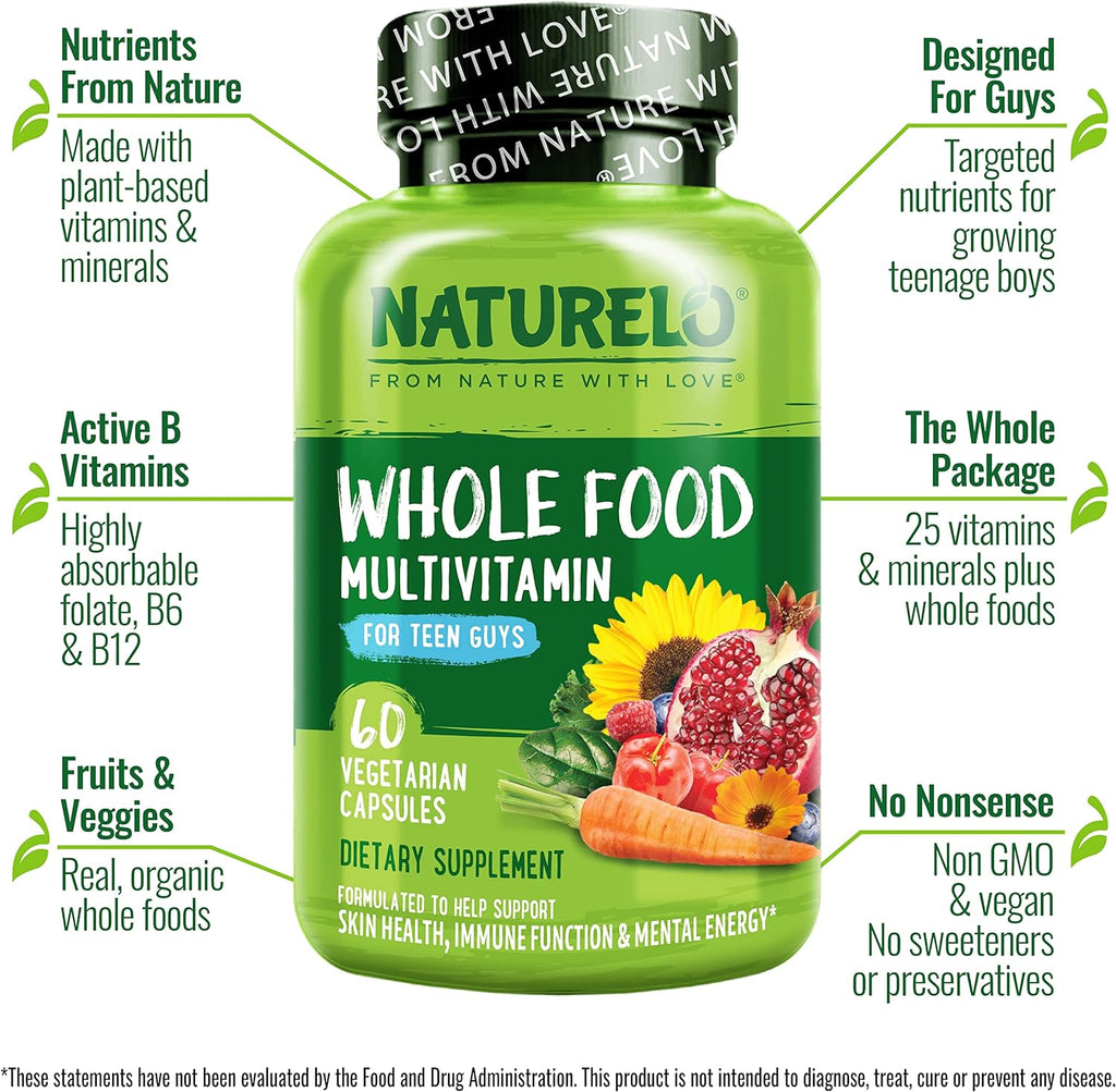 NATURELO Multivitamínico para Adolescentes - Complejo Vitamínico para Chicos - con Extractos Vegetales - No Transgénico - Vegano - 60 Cápsulas