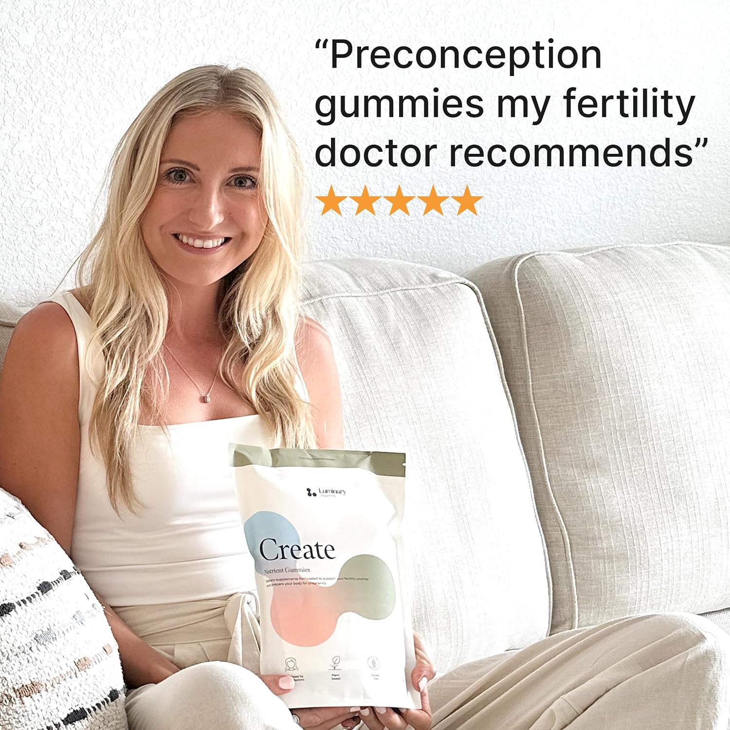 Create for Women | Gominolas de Fertilidad Formuladas por Médicos | 600mg CoQ10 + 27mg Hierro + 1200mcg Ácido Fólico | Vegano y Sin Azúcar Añadido