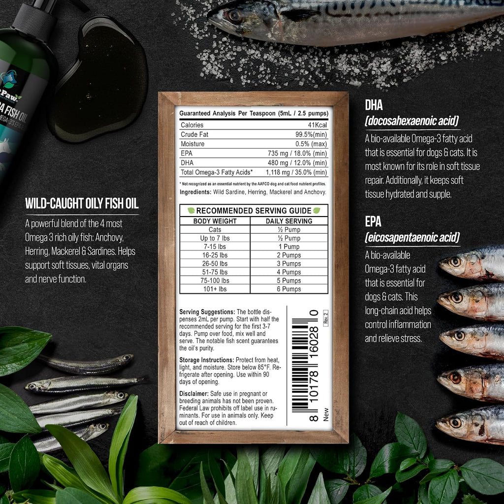 Aceite de Pescado para Perros - Omega 3 Salvaje con Dosificador - 236 ml