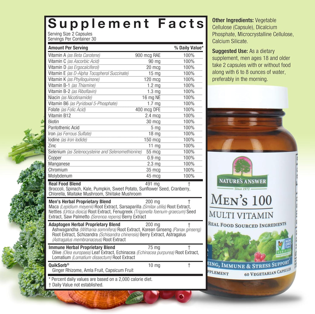 Nature's Answer Men's 100, Multivitamínico para hombres, 60 cápsulas vegetarianas
