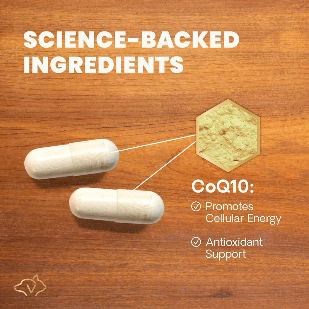 VetriScience Coenzyme Q10 for Dogs and Cats, 10mg, 100 Capsules - Cardiovascular & Gum Health Supplement