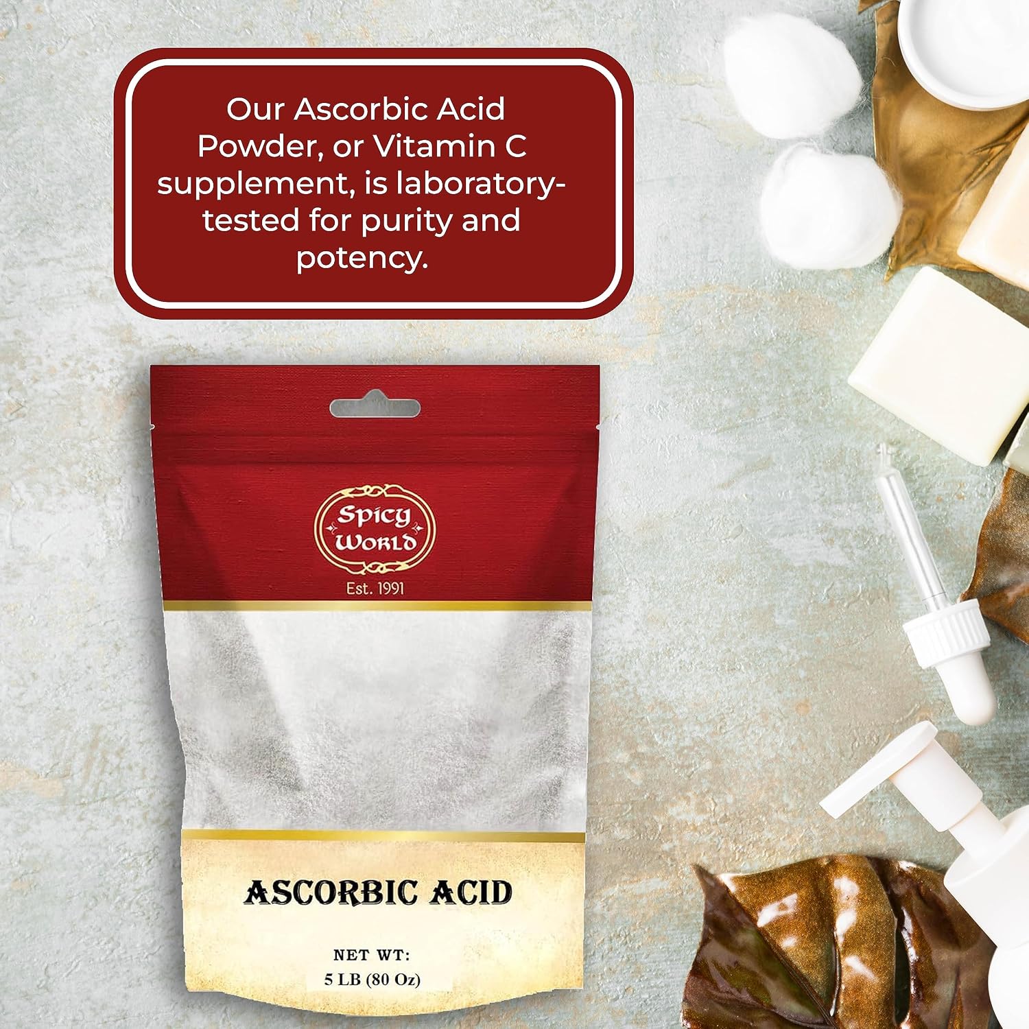 Spicy World Ácido Ascórbico Vitamina C en Polvo 2.27 kg - Polvo de Vitamina C Puro, USP a Granel