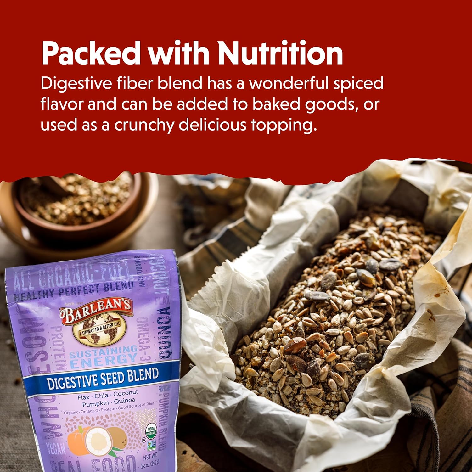 Barlean's Organic Digestive Seed Blend with Chia, Flax, Pumpkin, Quinoa & Coconut, Rich in Omega 3 & Fiber, 340 g