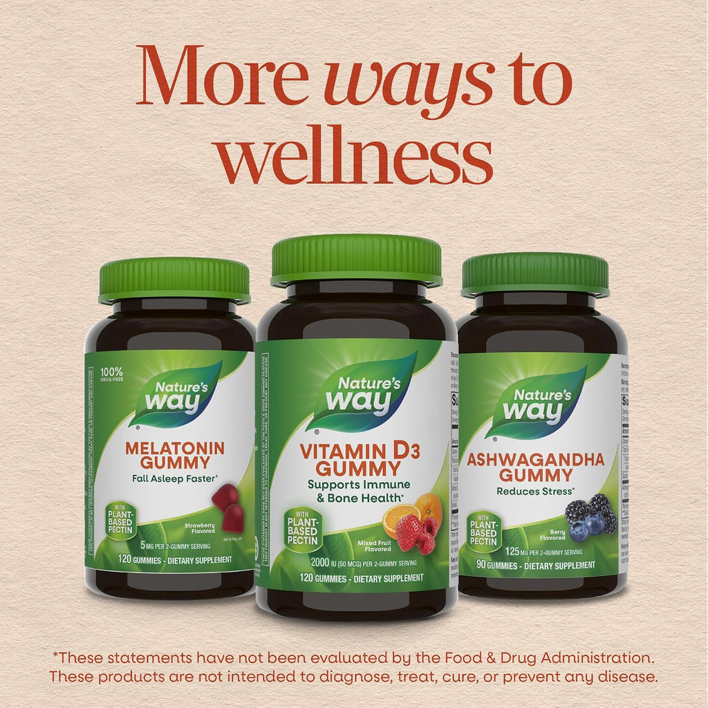 Nature's Way Vitamina D3 Gummies - 2000 IU por dosis (50 mcg) - Sabor a frutas - 120 gomitas