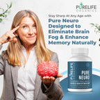 PureLife Organics Pure Neuro – Complemento para Eliminar la Niebla Mental, Apoyo a la Memoria y Enfoque – 60 Cápsulas Veganas y Sin Gluten – Fórmula del Doctor