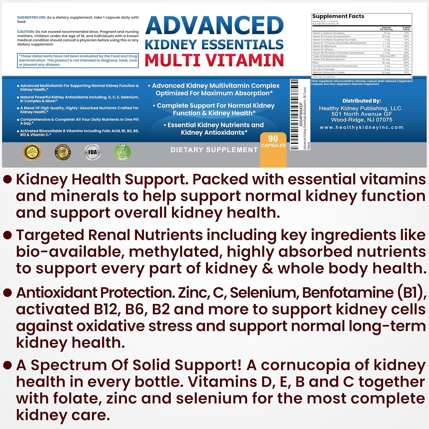 Advanced Kidney Essentials Multivitamin – 30 Cápsulas