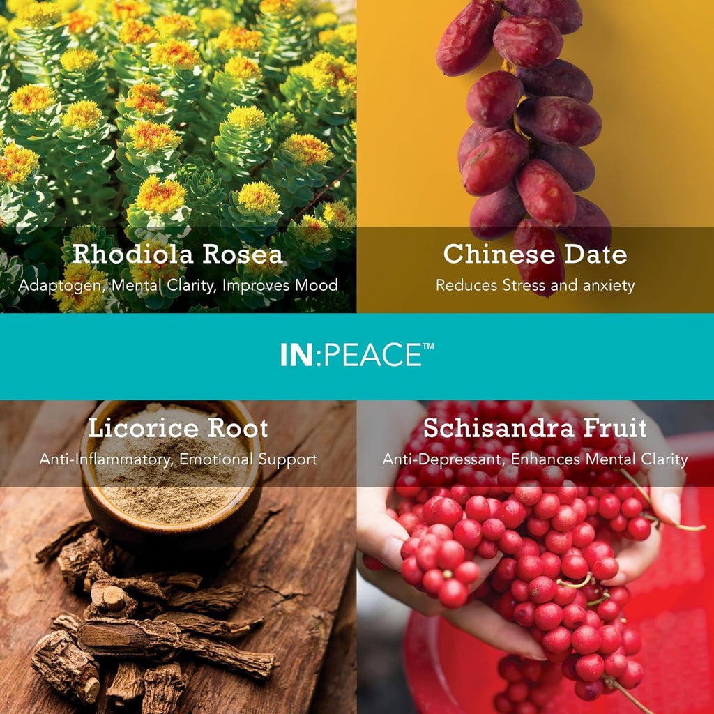 IN:Peace Fórmula Calmante Herbal - 20 Dosis, Sabor Wild Berry - Mezcla de 9 Hierbas Adaptógenas