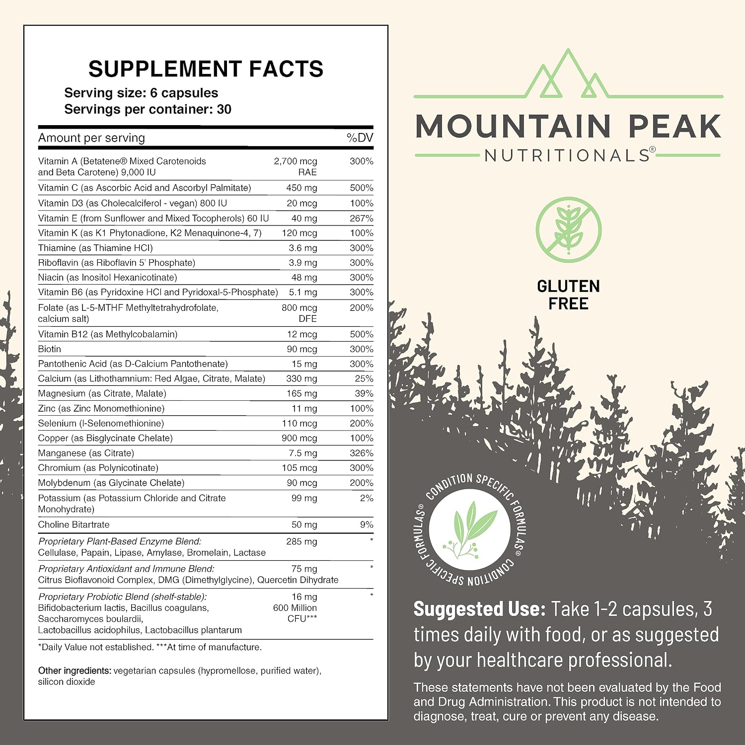 Mountain Peak Nutritionals Ultra High Multivitamin (180 Cápsulas Vegetales)