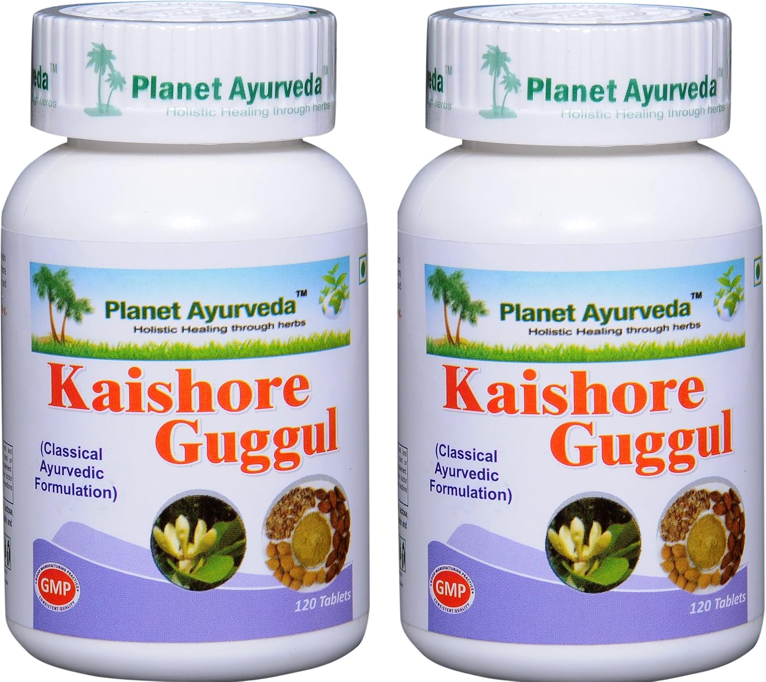 Planet Ayurveda Kaishore Guggul - Comprimidos Herbales, 100% Natural - 2 Frascos (120 Comprimidos Cada Uno)