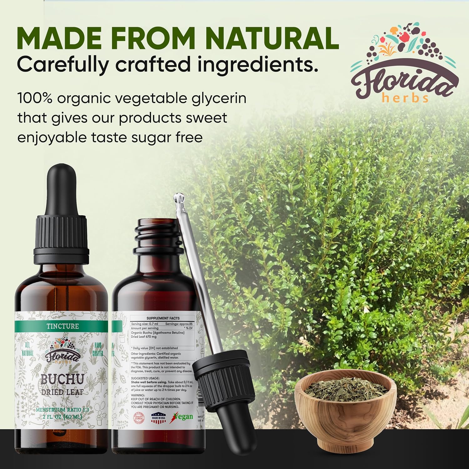 Tintura de Buchu Orgánica - Extracto de Agathosma Betulina en Glicerina Vegetal - 60 ml (2 oz)