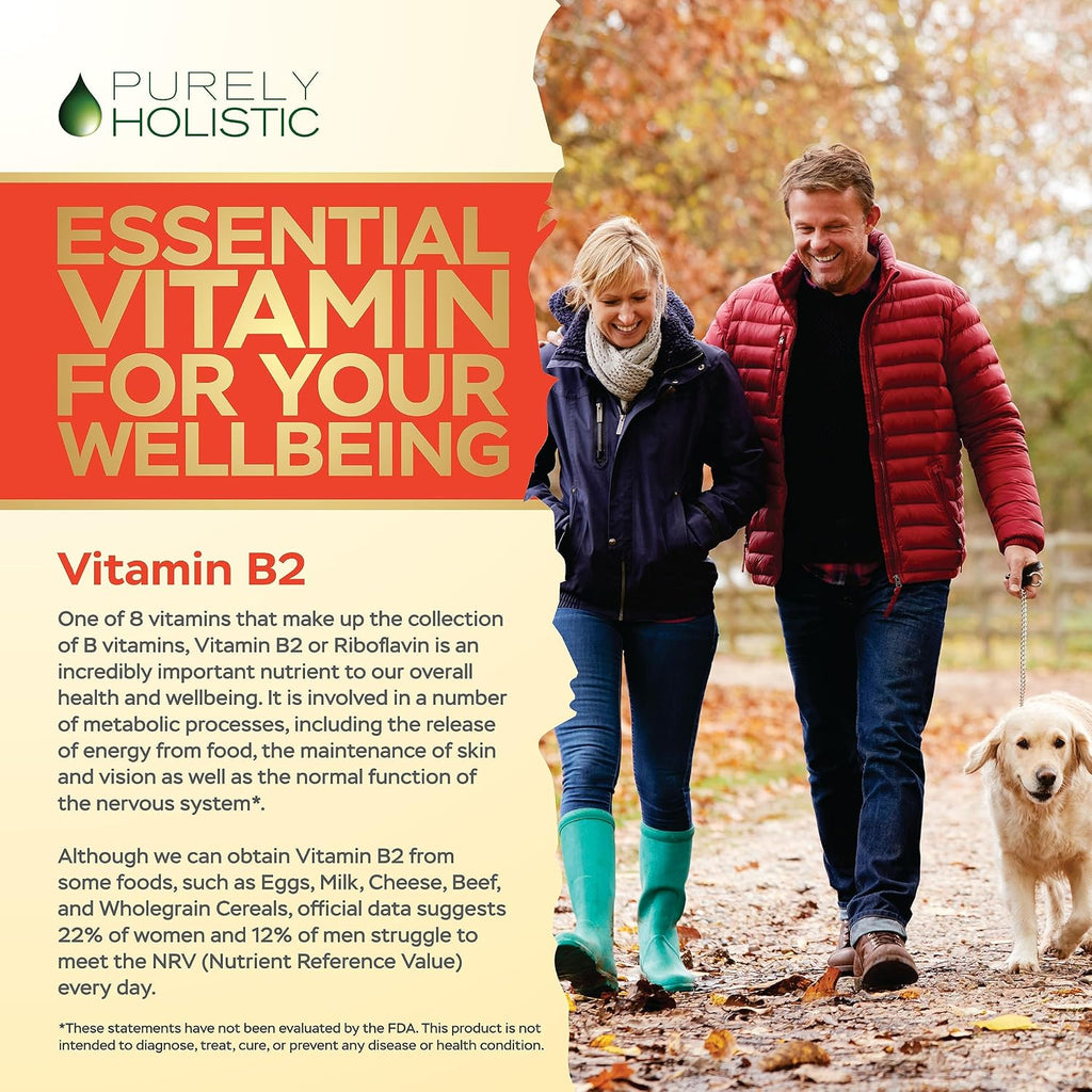 Purely Holistic Vitamina B2 Riboflavina 400mg - 240 Cápsulas Veganas, Suministro para 8 Meses - Alta Potencia - No OGM y Sin Gluten - Apoya la Producción de Energía y la Salud Celular