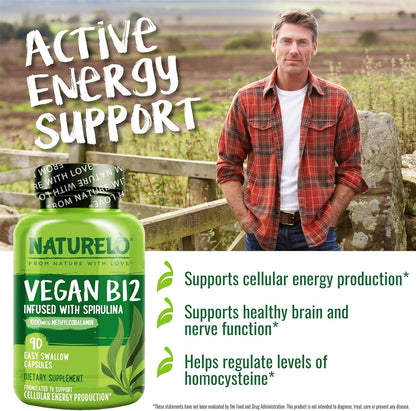 NATURELO Vitamina B12 Vegana 1000 mcg – Sistema inmunitario: Apoya el funcionamiento normal del sistema – Image 5