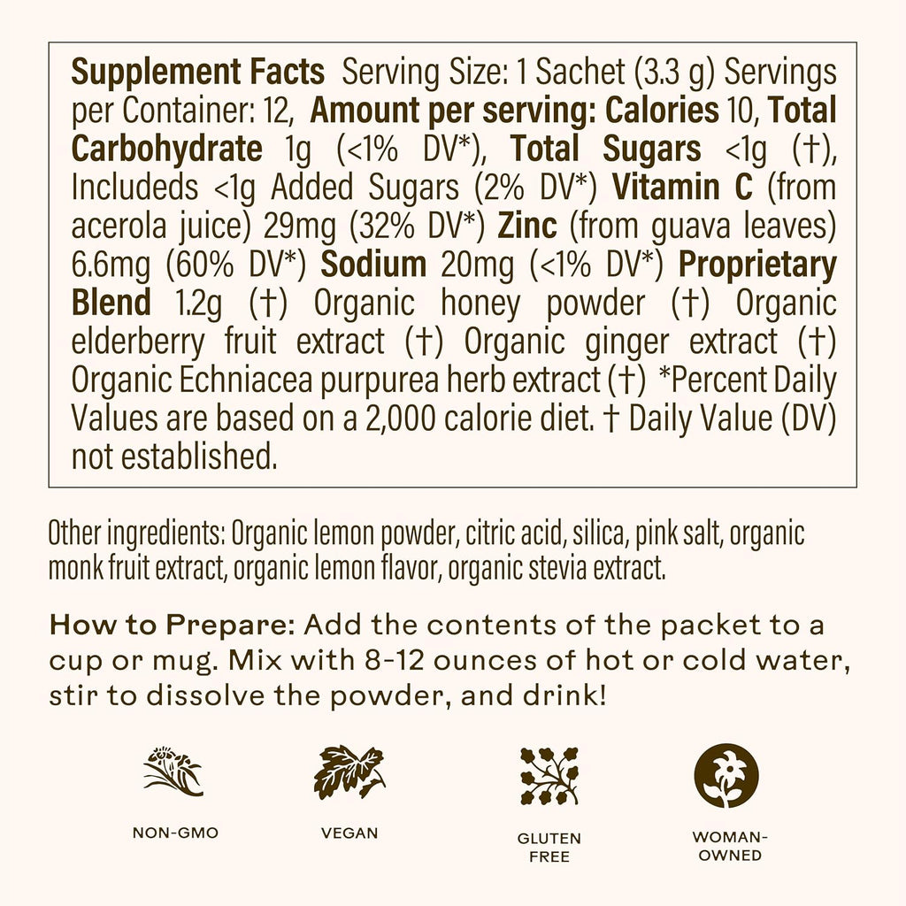 Mezcla Refrescante de Limón y Jengibre para el Apoyo Inmunitario | Con Saúco, Equinácea, Zinc y Vitamina C | 10 Sobres Monodosis