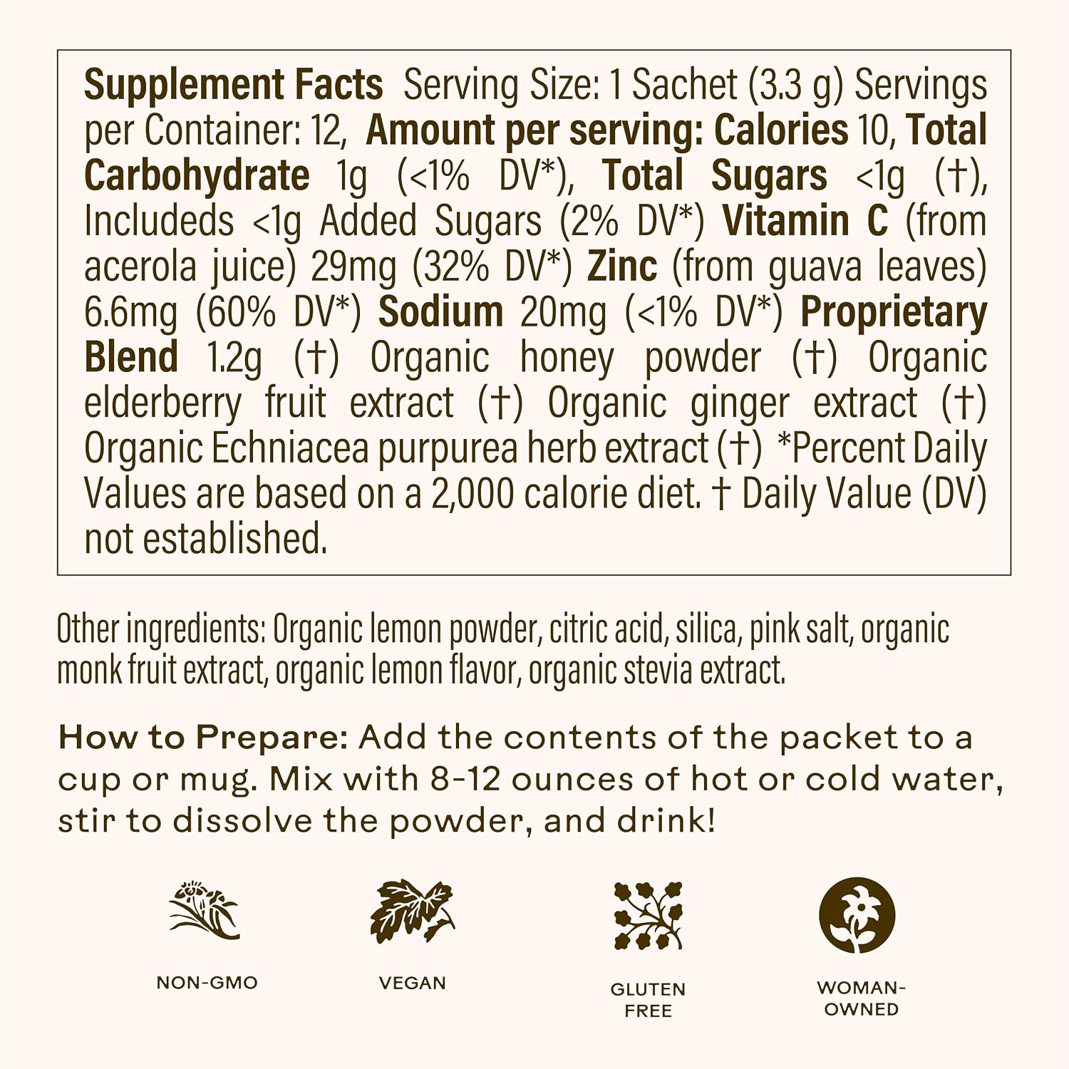 Mezcla Refrescante de Limón y Jengibre para el Apoyo Inmunitario | Con Saúco, Equinácea, Zinc y Vitamina C | 10 Sobres Monodosis