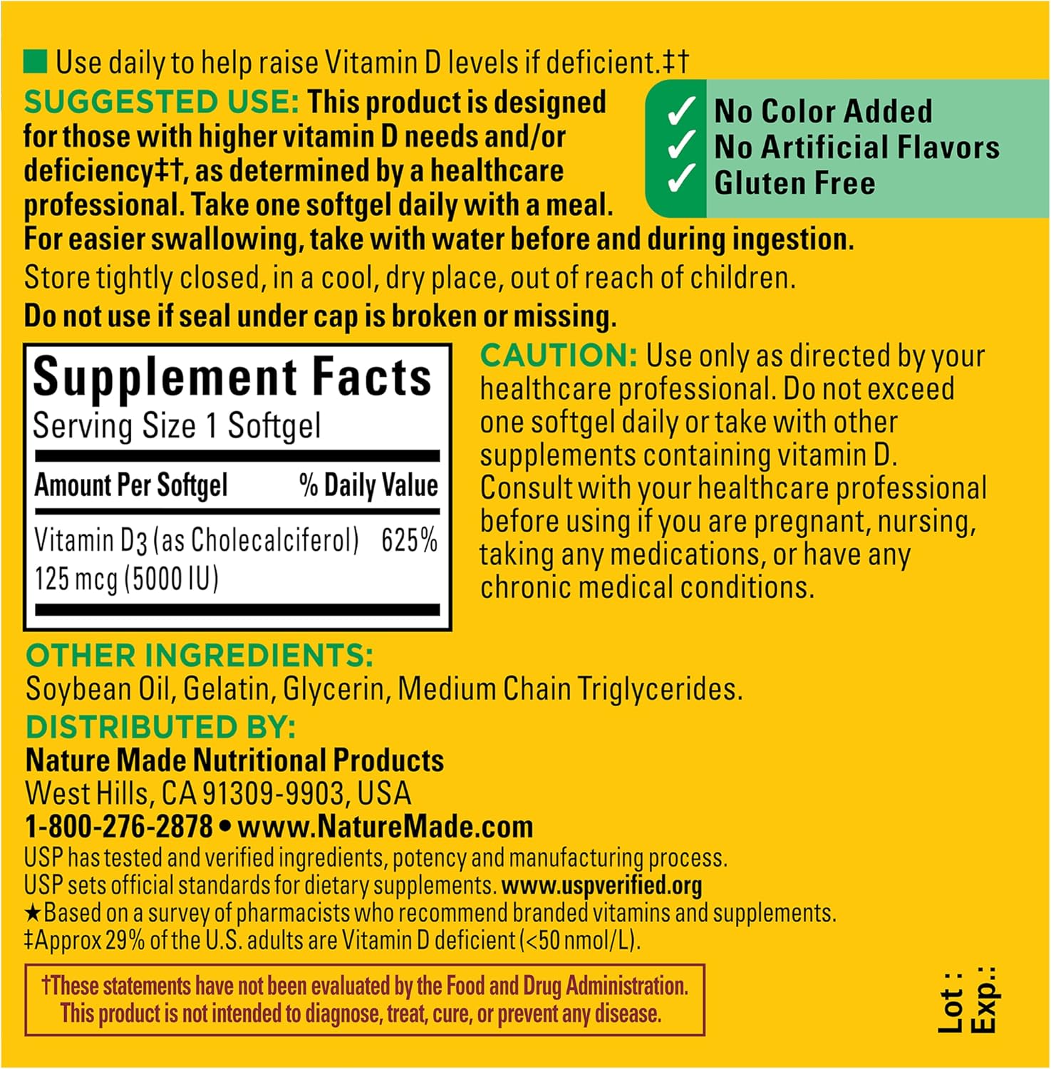 Nature Made Vitamina D3 5000 UI (125 mcg) – 90 Cápsulas Blandas